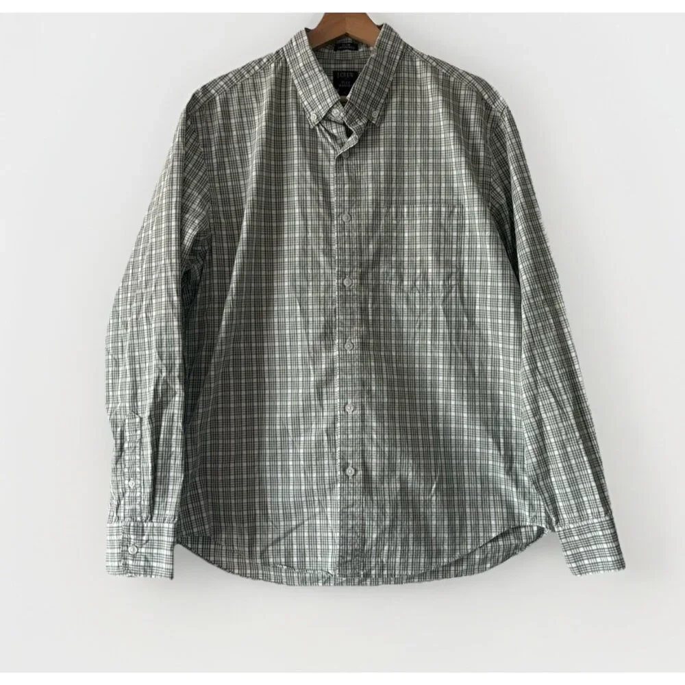 J.Crew Slim Untucked Flex Washed Plaid Shirt Mens Large Preppy Office Business